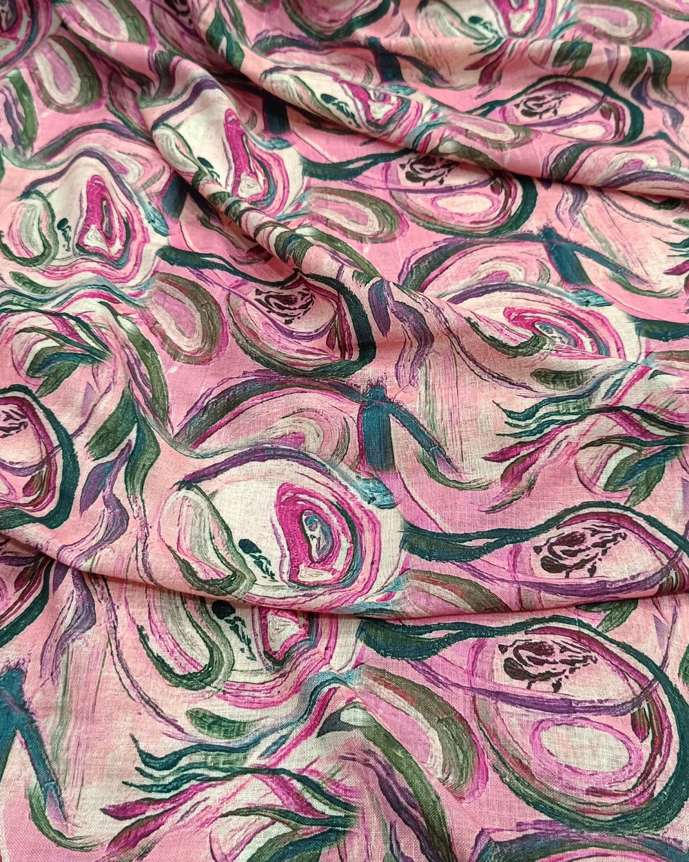 Cotton Linen Feel Abstract Print Pink Colour 43 Inches Width