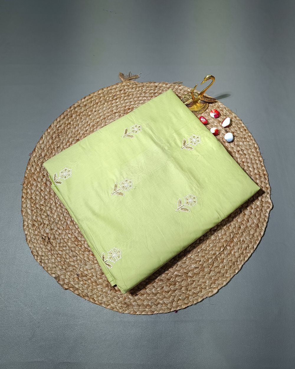 Cambric Cotton with Thread Work Light Pista Colour 40 Inches Width