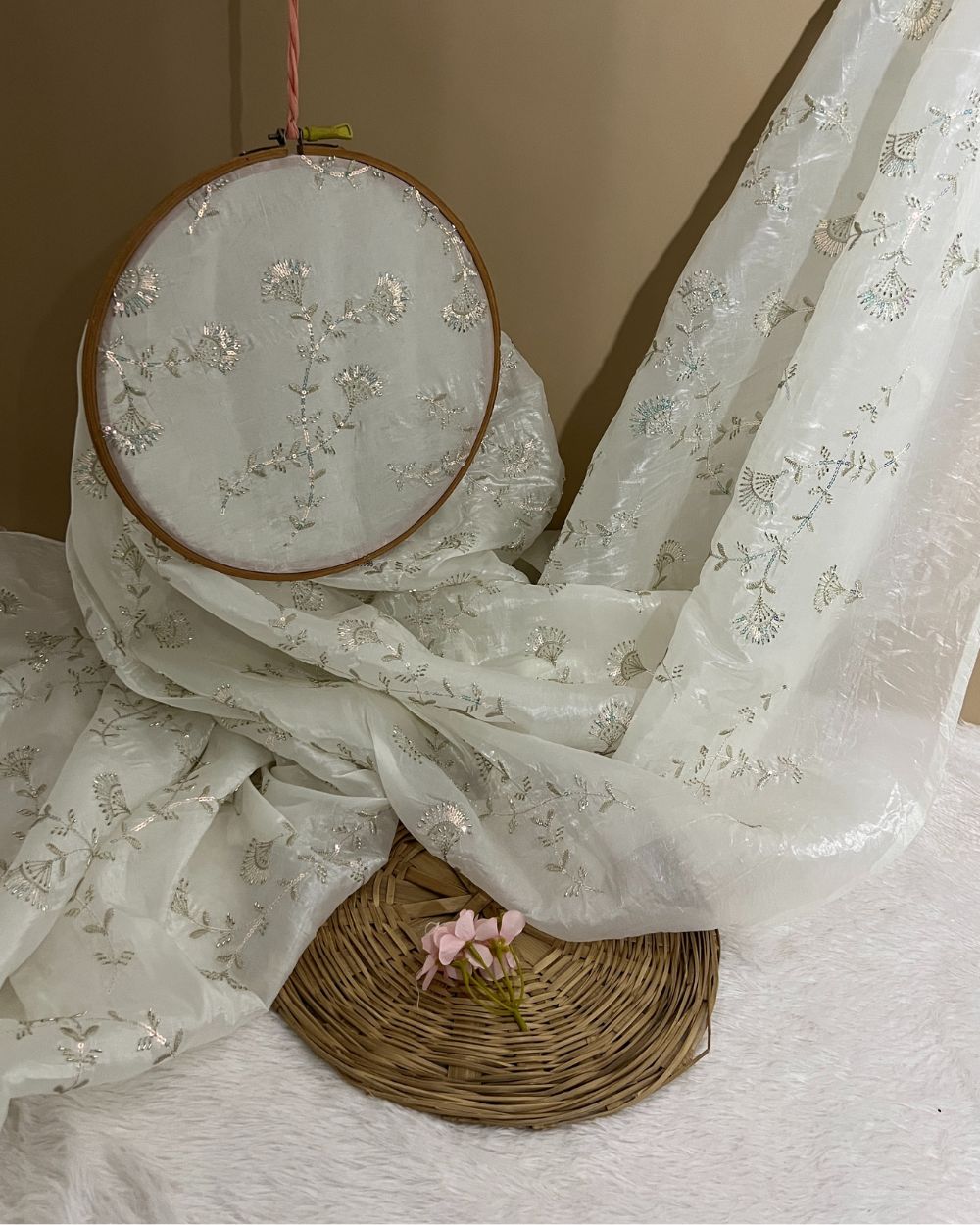 Gold Crush Work White Colour 45 Inches Width