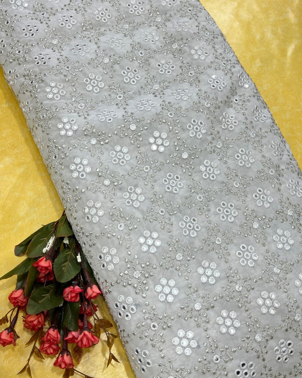 Georgette Abla Work White Colour 44 Inches Width