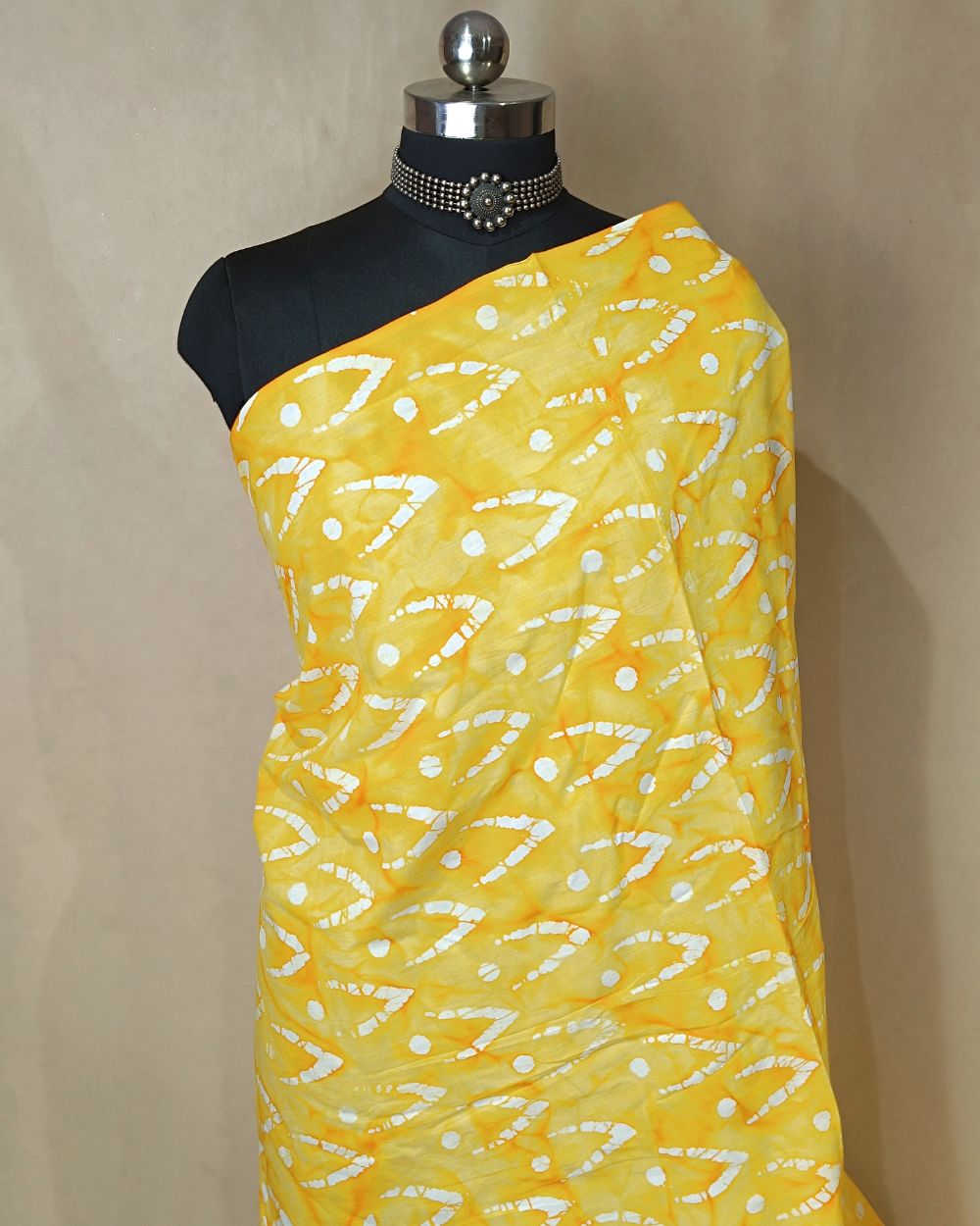 Cotton Hand Blocked Wax Batik Print Mango Yellow Colour 44 Inches Width
