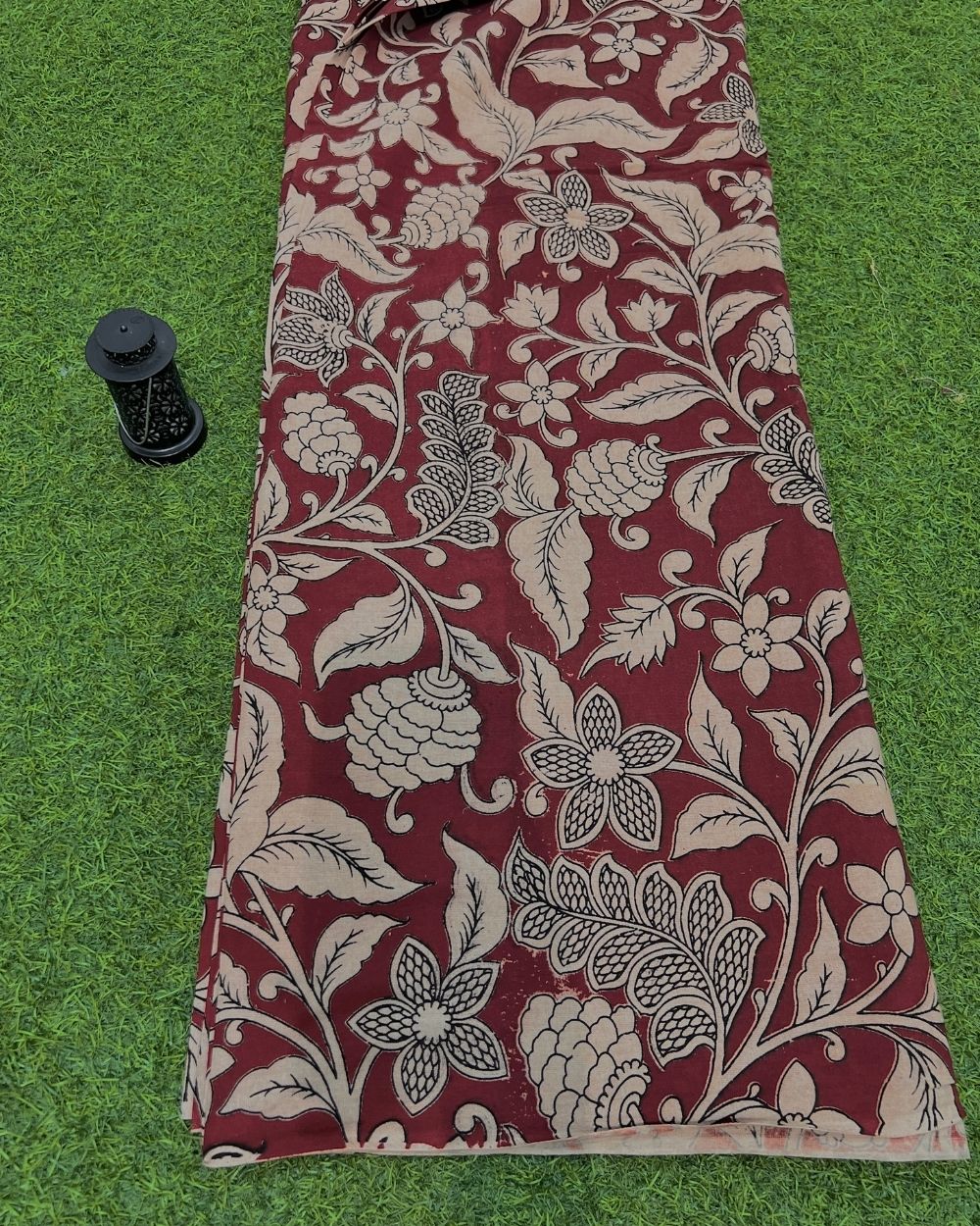 Hand Block Printed Cotton Kalamkari Maroon Colour 47 Inches Width