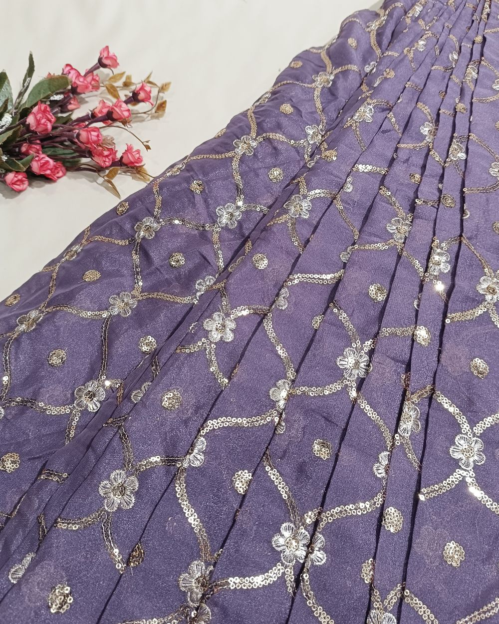 Premium Georgette Work Pastel Grape Colour 44 Inches Width