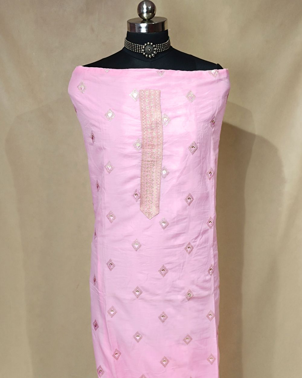 Cambri Cotton Work Unstitched Top Pattern Baby Pink Colour 48 Inches Width