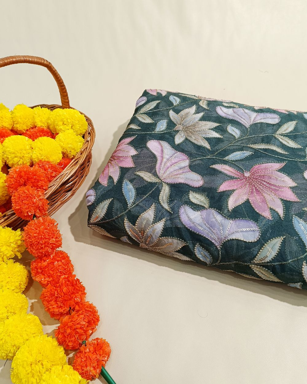 Premium Organza Work Forest Green Colour 44 Inches Width