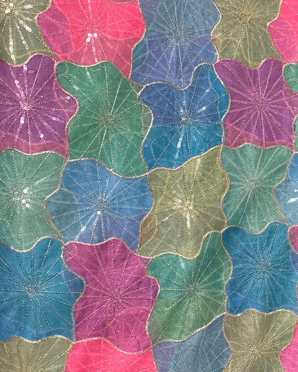 Position Print with Sequin Embroidery on Premium Organza Multicolor 42 Inches Width