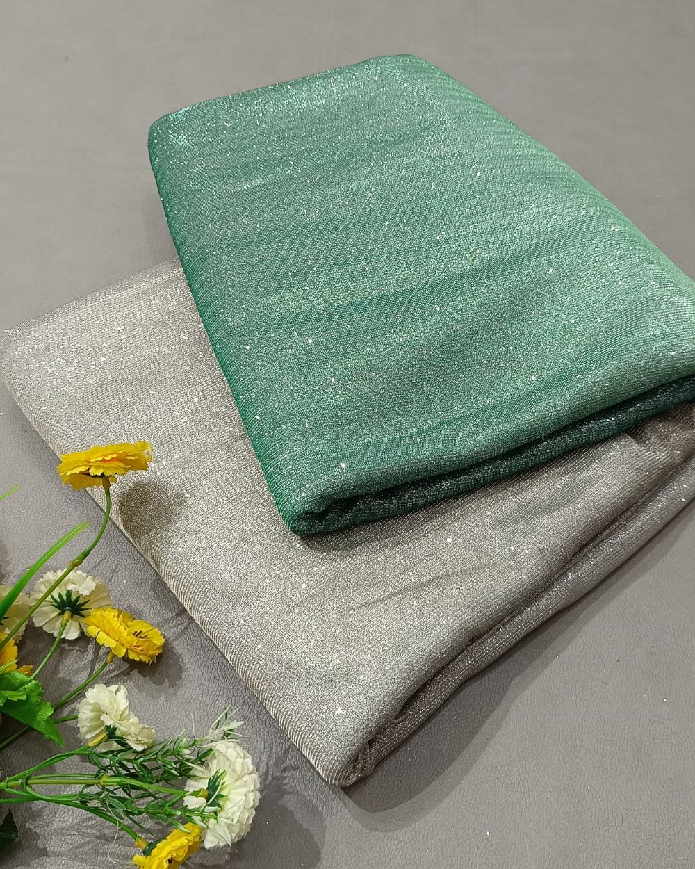 Imported Sparkle Dual Tone Shaded (Grey & Pista) Colour 55 Inches Width