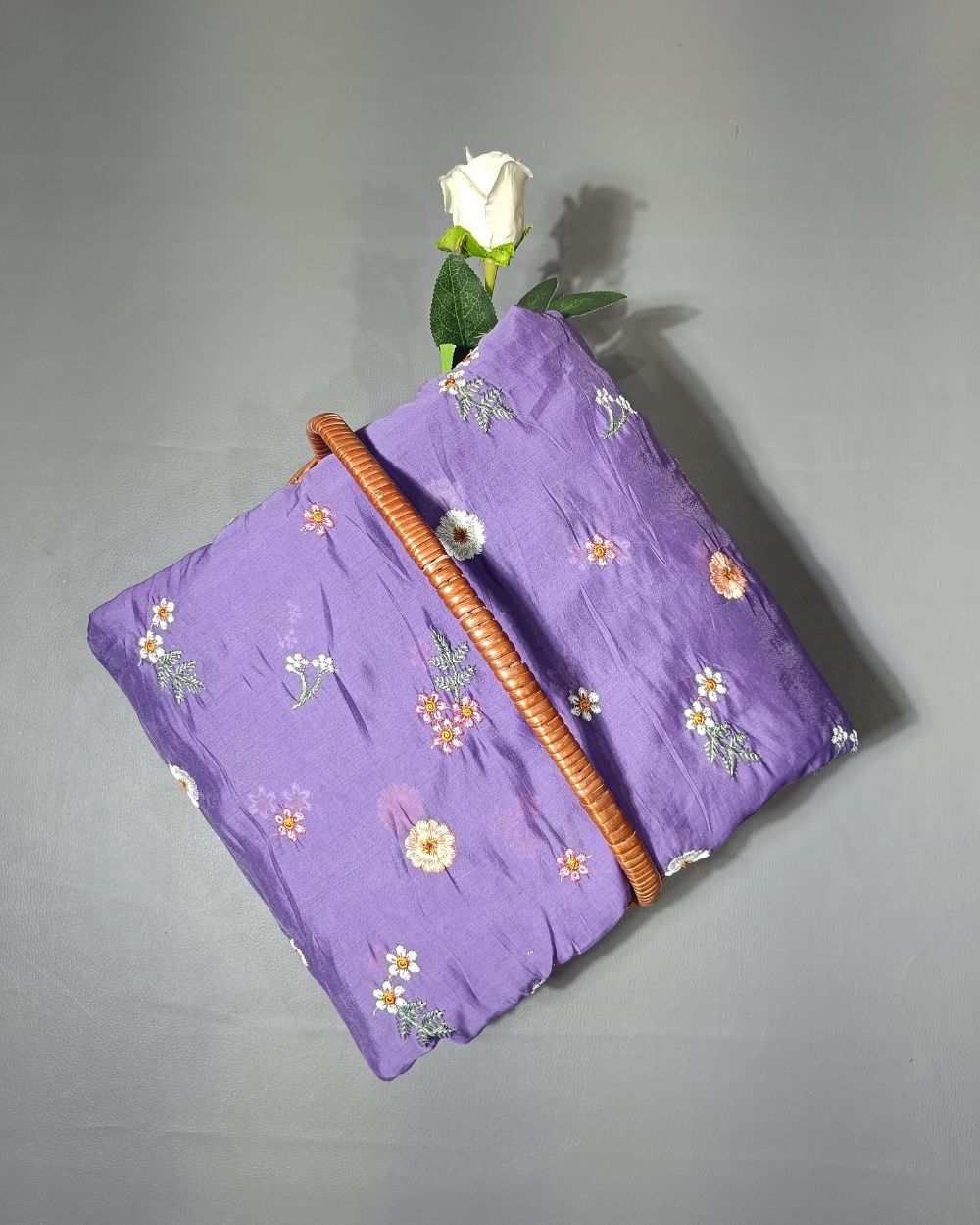 Chanderi Mal Cotton with Thread Work Dark Lavender Colour 43 Inches Width