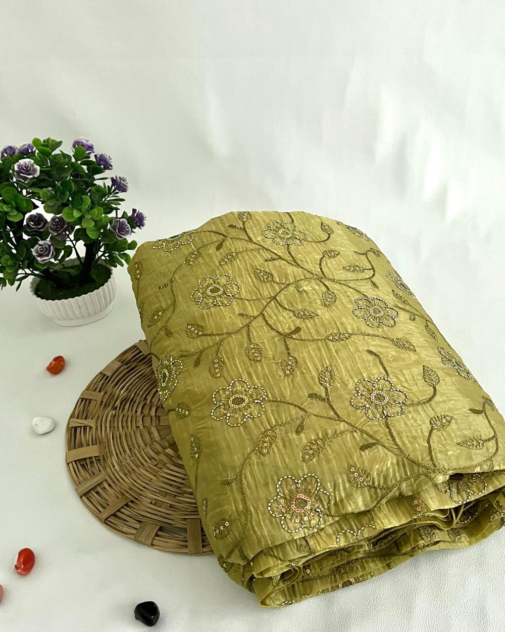 Gold Crush Work Light Olive Green Colour 48 Inches Width