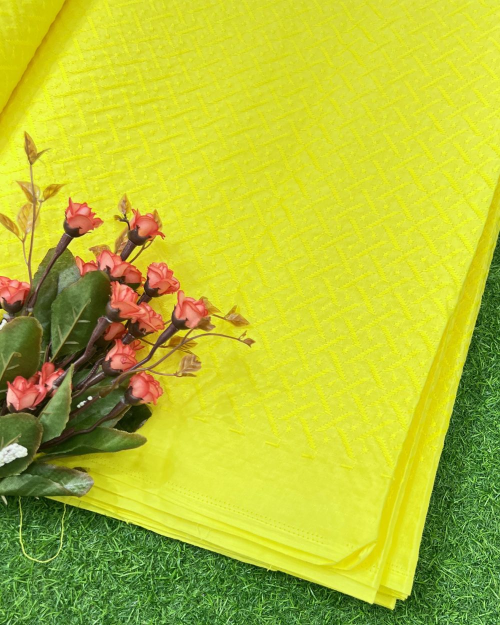 Chikankari Cotton Work Yellow Colour 42 Inches Width