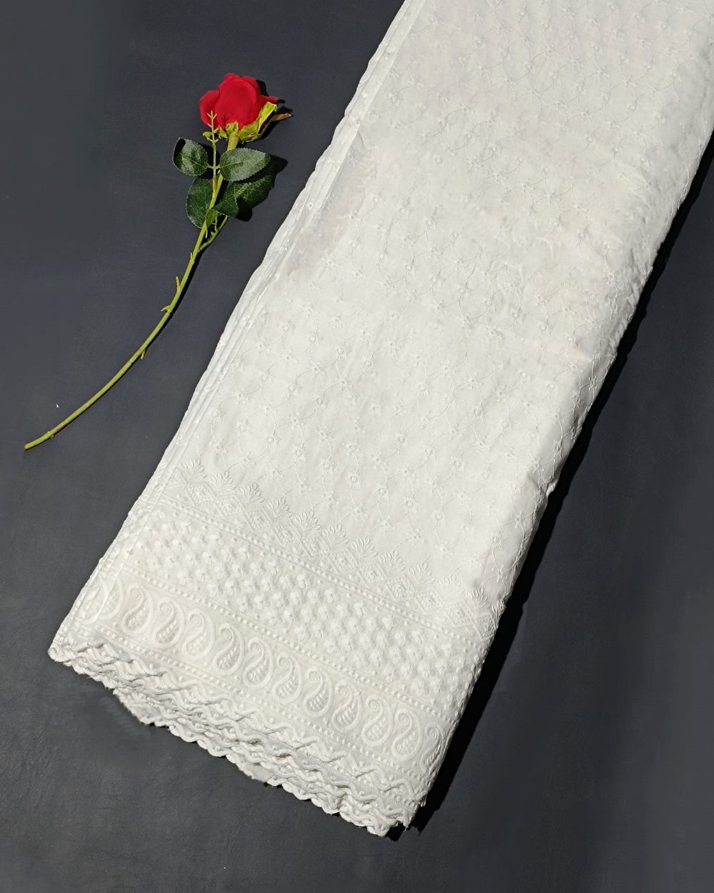 Chikankari Cotton With Border Work White Colour 42 Inches Width
