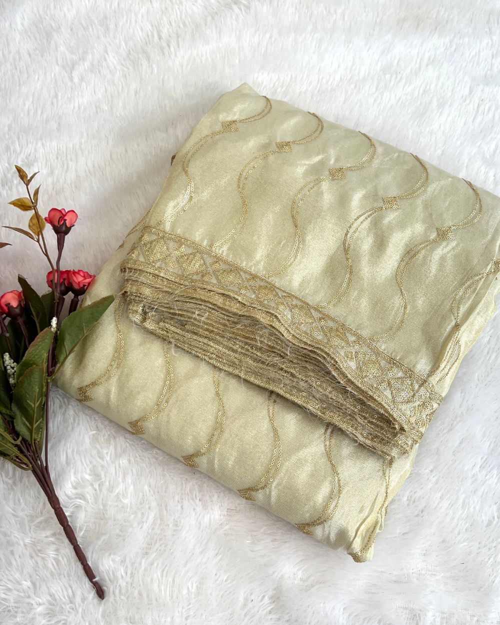 Dyeable Cosmos Border Work Dupatta Golden Colour 40 Inches Width