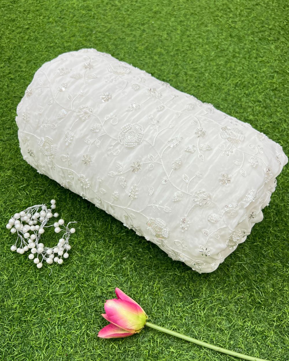 Dyeable Upada work White Colour 44 Inches Width