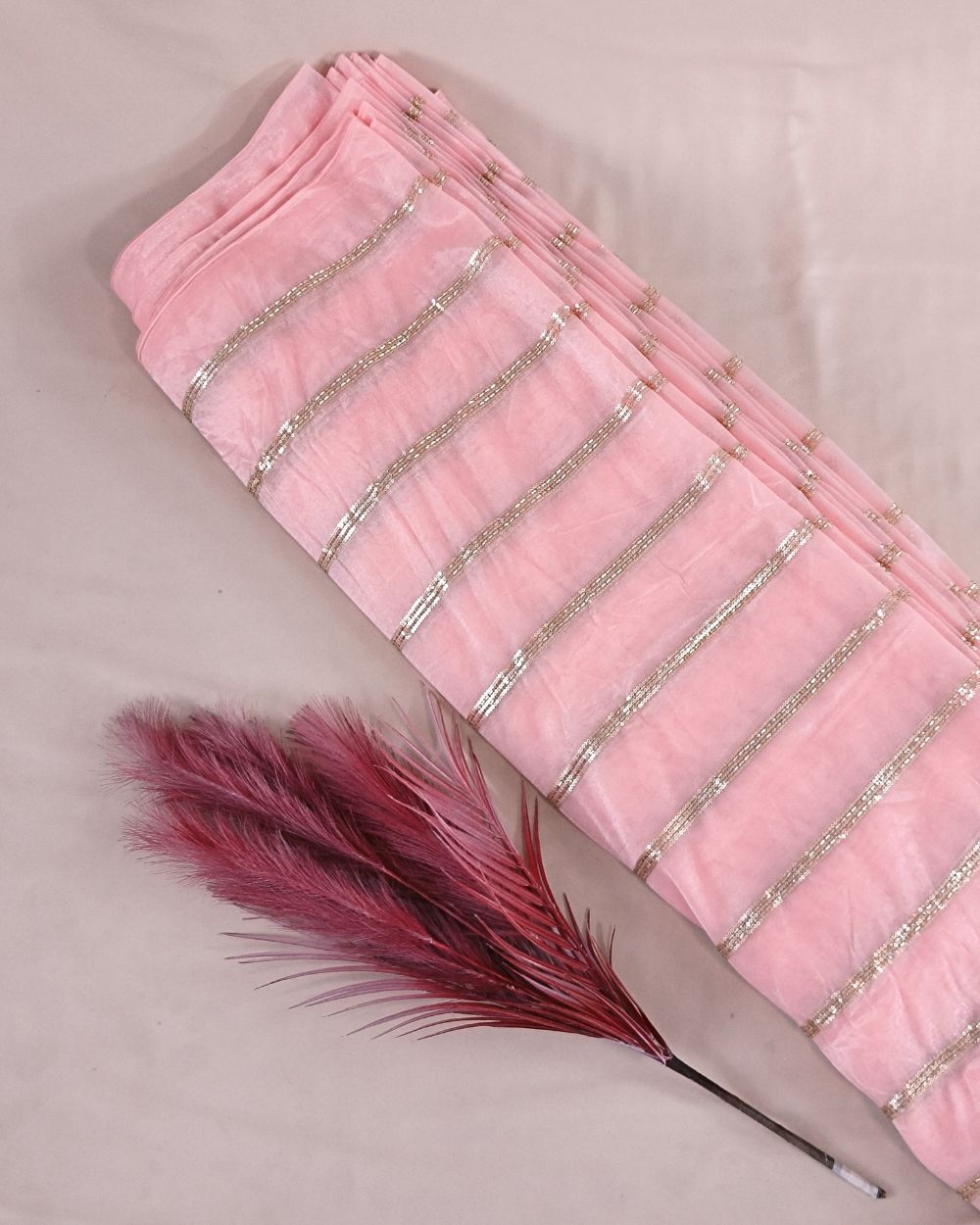 Twill Net Work Light Pink Colour 42 Inches Width