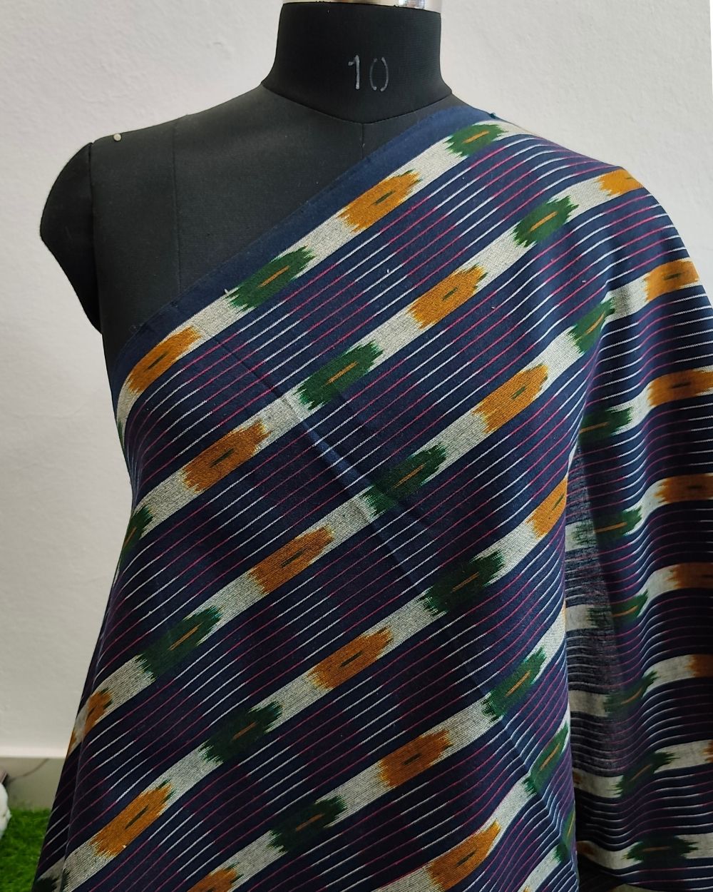 Woven Pure Cotton Ikat Navy Blue Colour 42 Inches Width