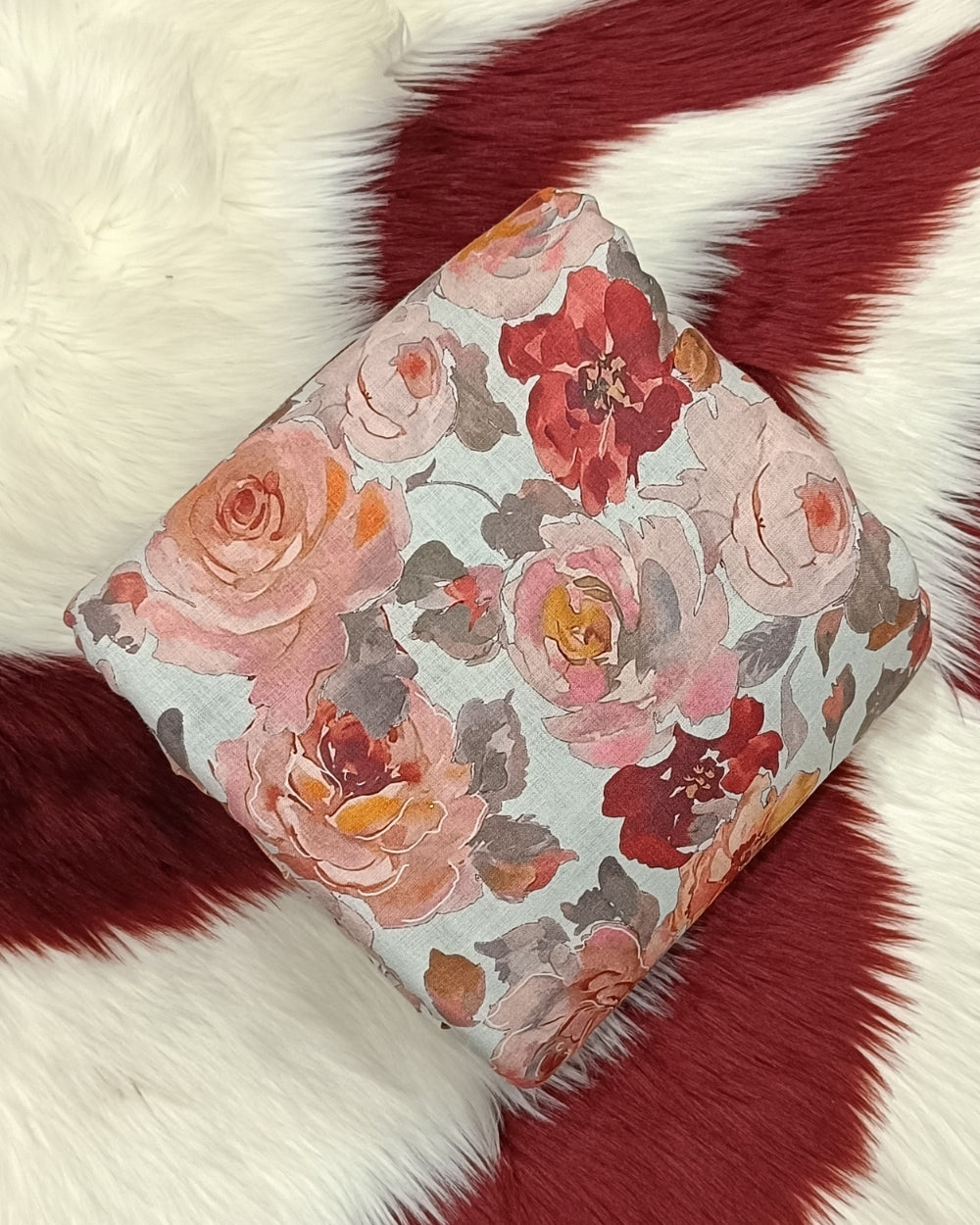 Cotton Linen Feel Floral Print Grey Colour 43 Inches Width