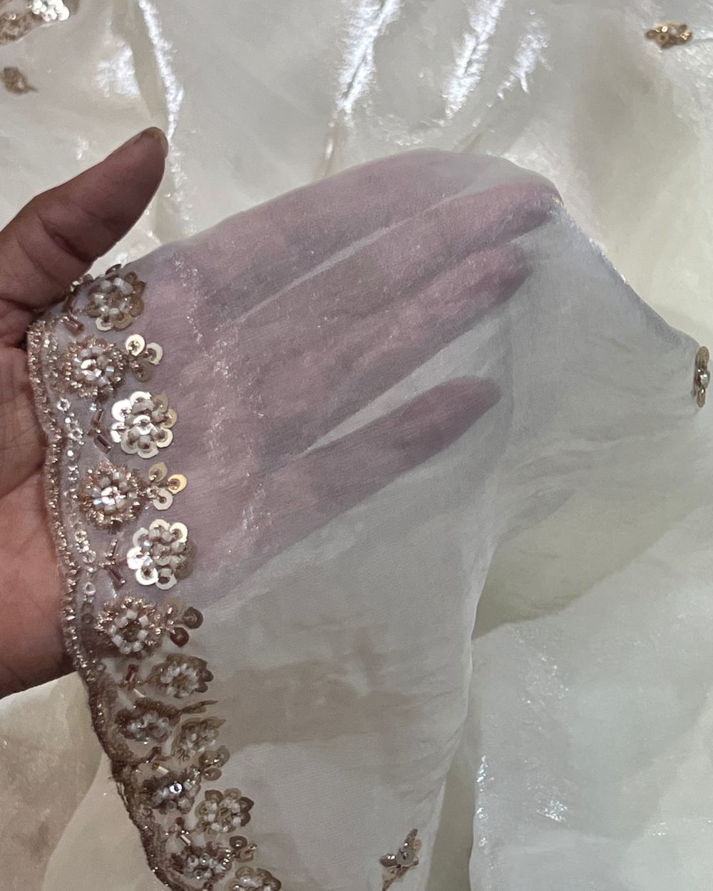 Space Silk Work Dupatta Fabric with Border Off White 38 Inches Width