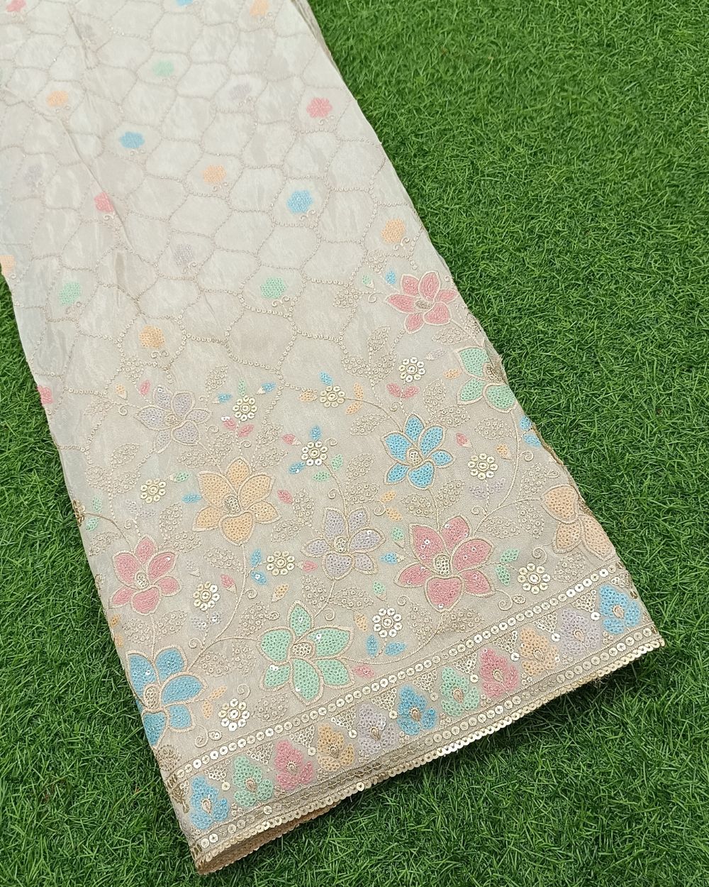 Dyeable Cosmos Work Golden Colour 42 Inches Width