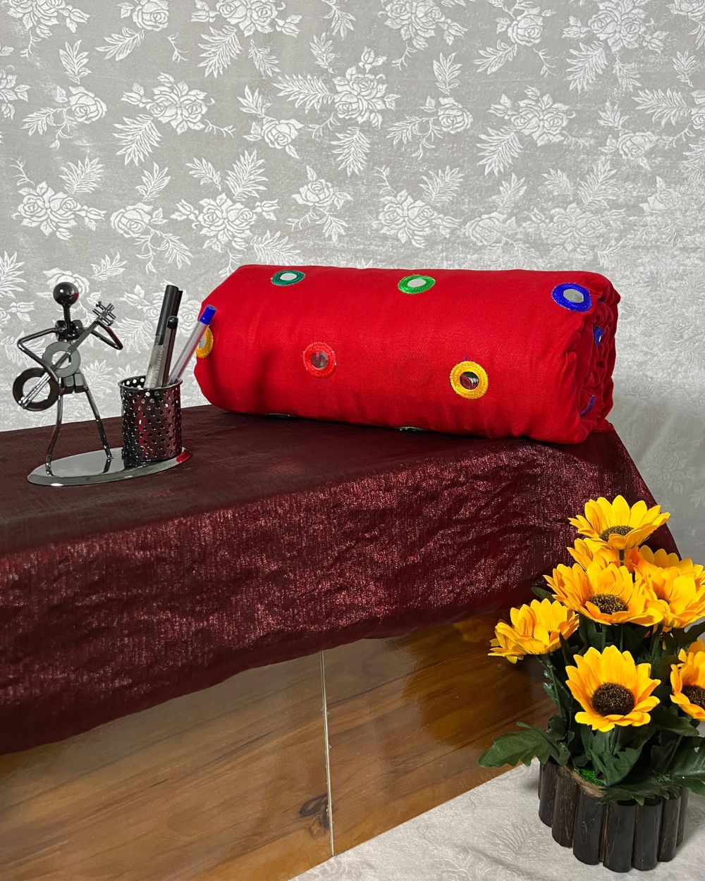 Rayon Gamthi(Rajasthani) Work Red (Multicolor) 44 Inches Width