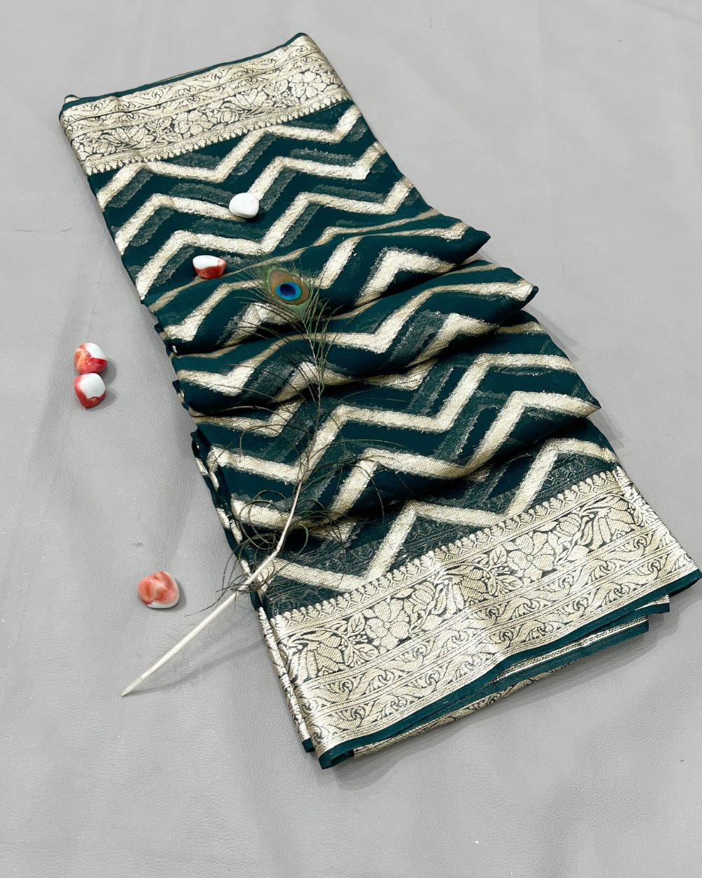 Pure Viscose Saree Without Blouse Peacock Green (Morpankhi) Colour