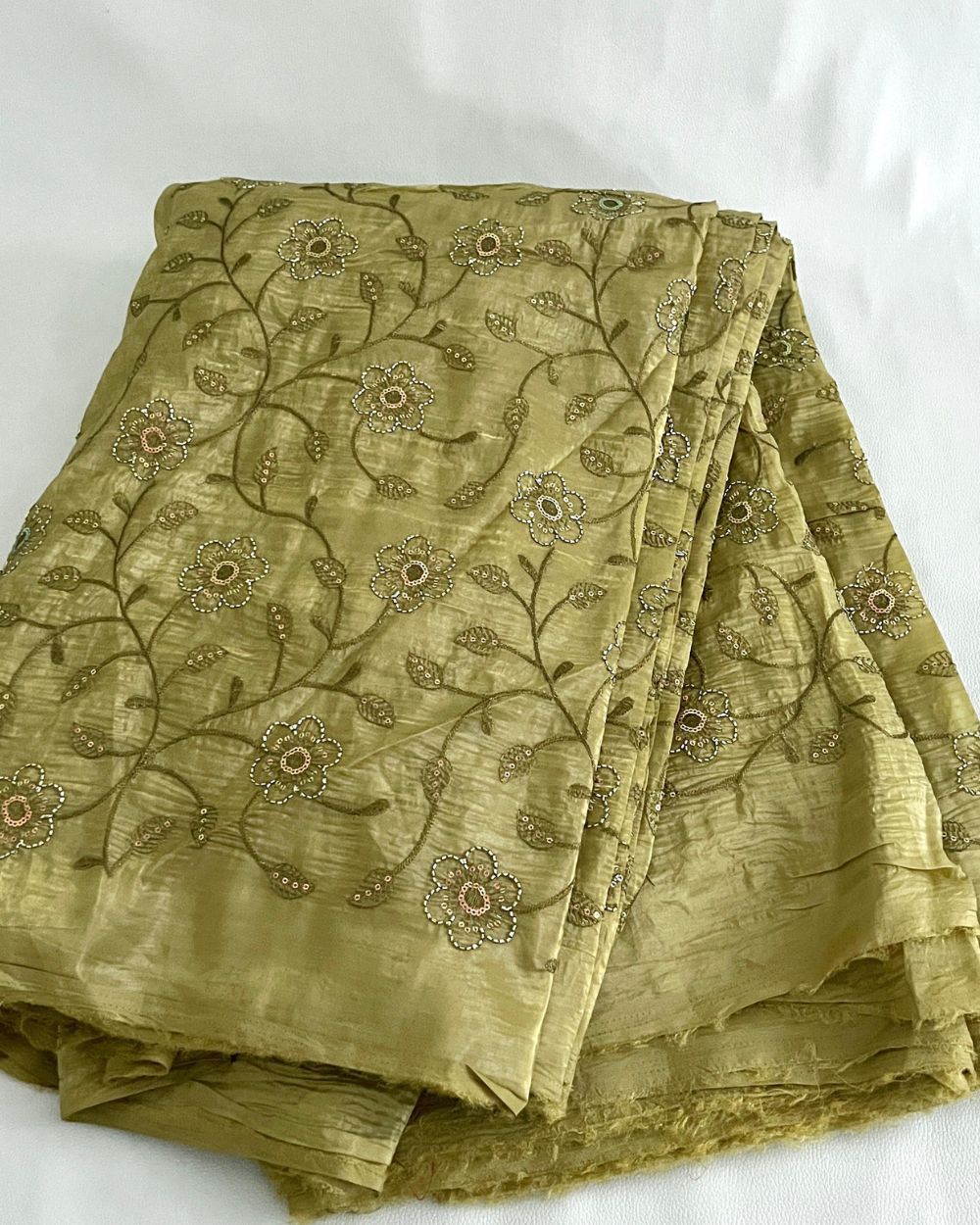 Gold Crush Work Light Olive Green Colour 48 Inches Width