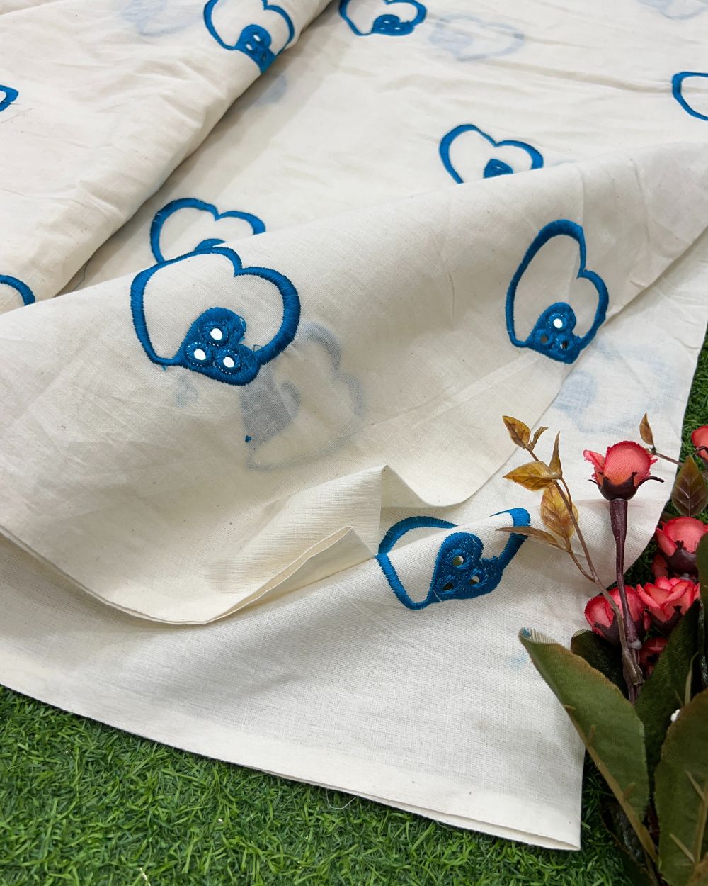 Kora Cotton Work Blue Colour 45 Inches Width