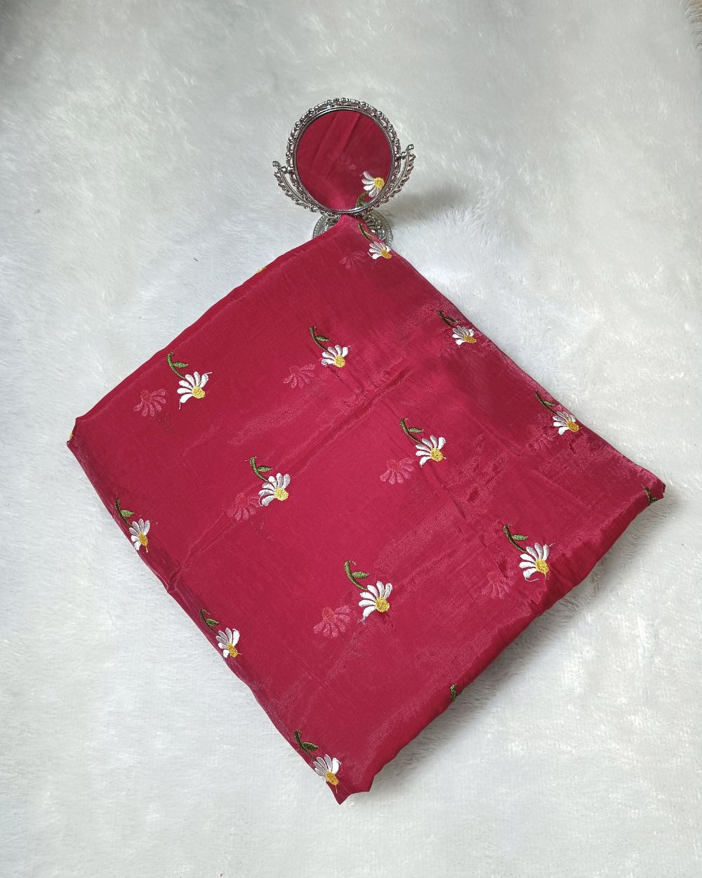 Chanderi Mal Cotton with Thread Work Maroon Colour 43 Inches Width