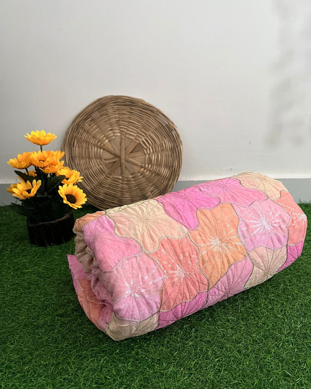 Position Print with Sequin Embroidery on Premium Organza Multicolor 42 Inches Width