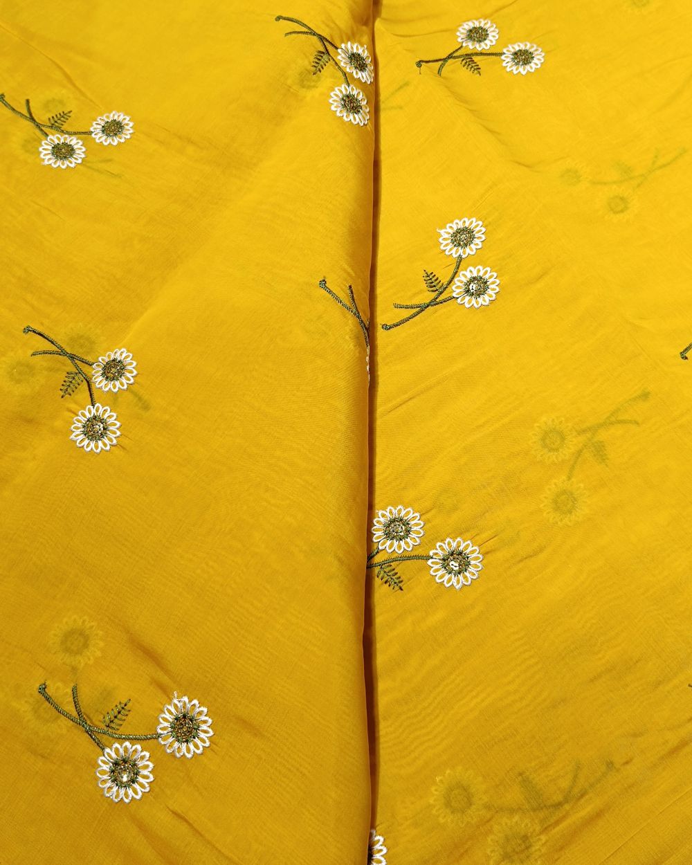 Chanderi Mal Cotton with Thread Work Yellow Colour 43 Inches Width