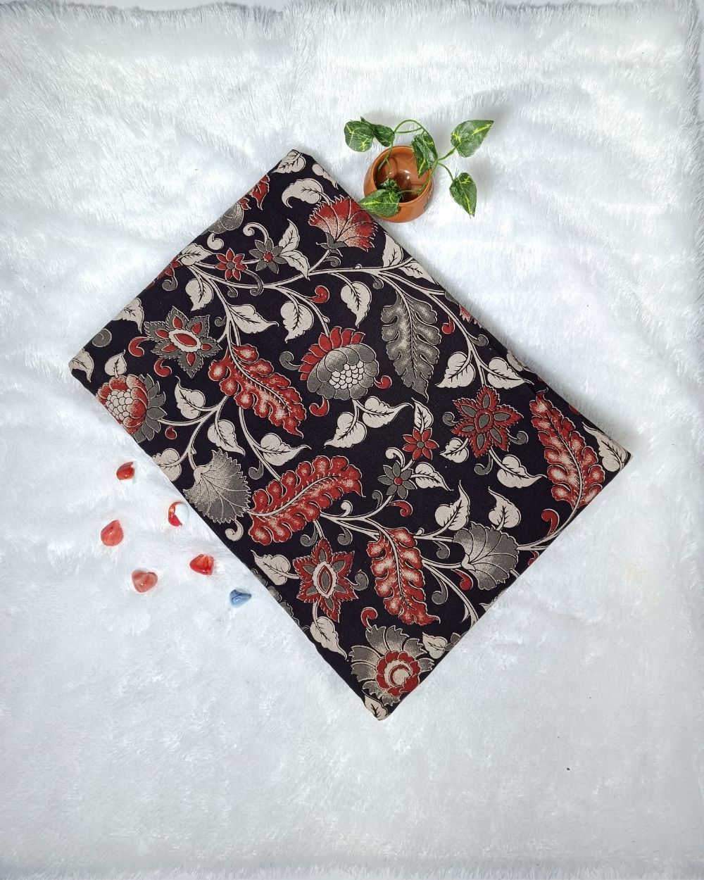 Hand Block Printed Cotton Kalamkari Black Colour 46 Inches Width