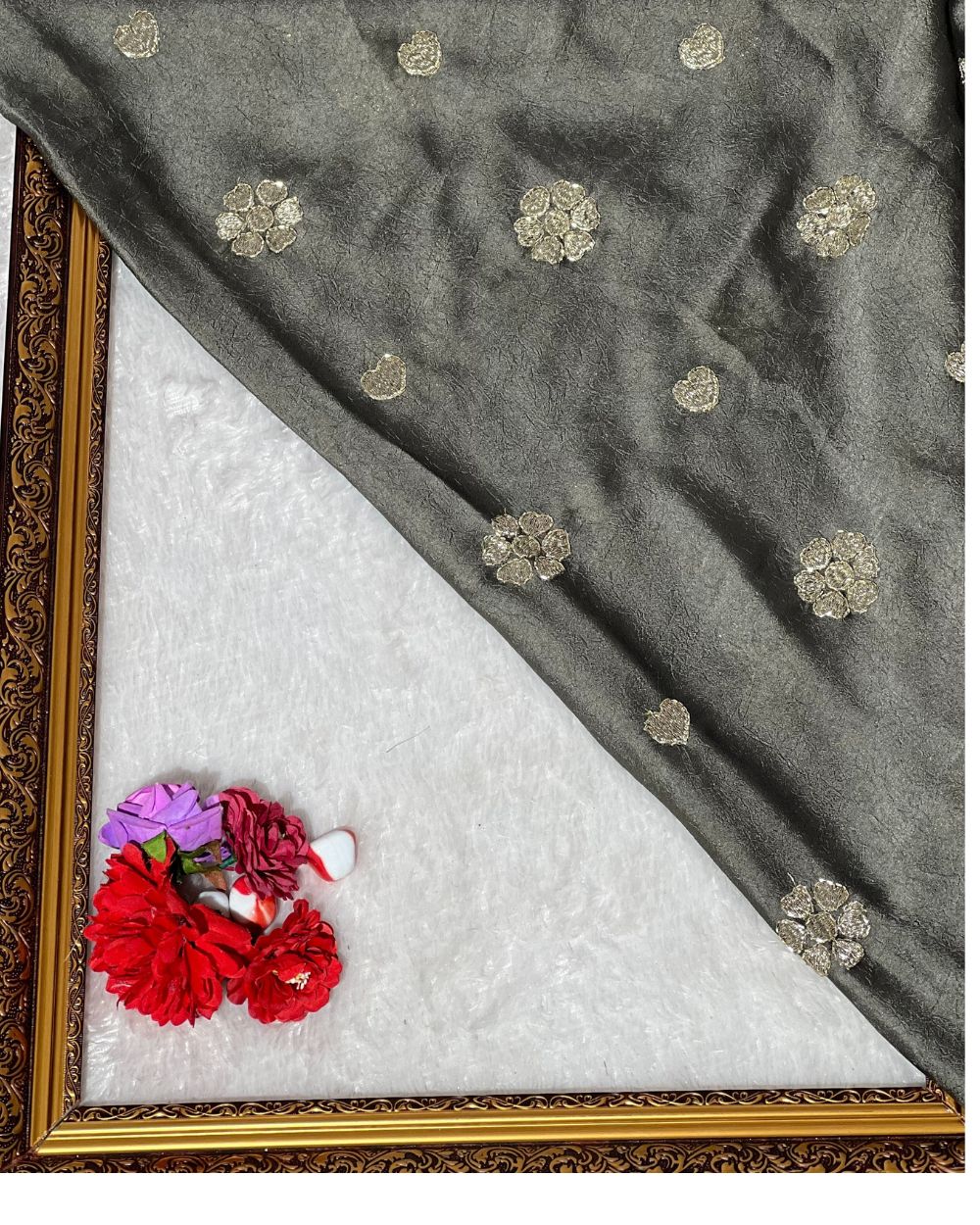 Rangoli Crush Silk Work Grey Colour 42 Inches Width
