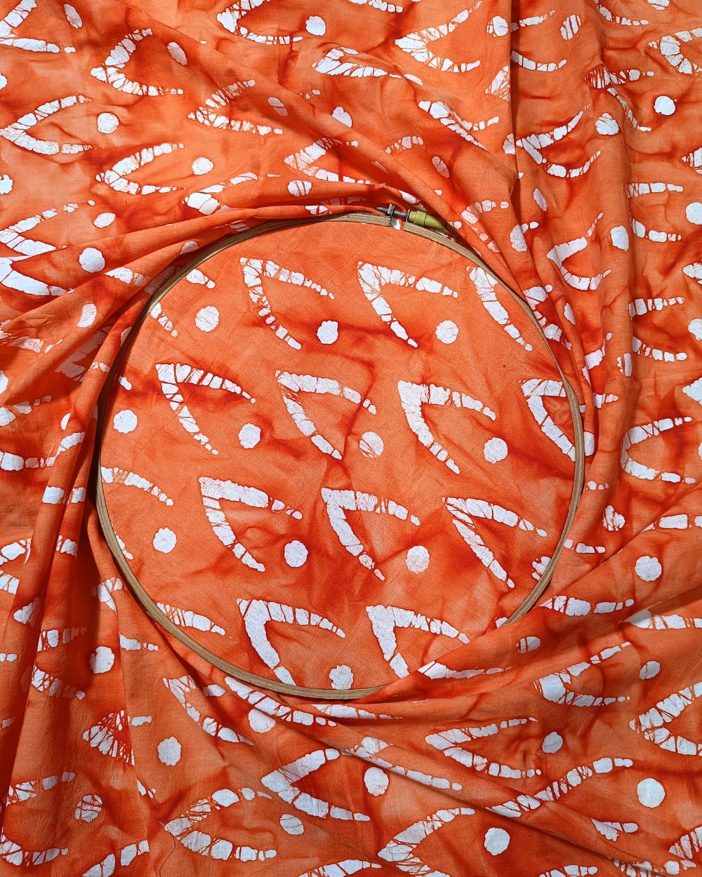 Cotton Hand Blocked Wax Batik Print Orange Colour 44 Inches Width