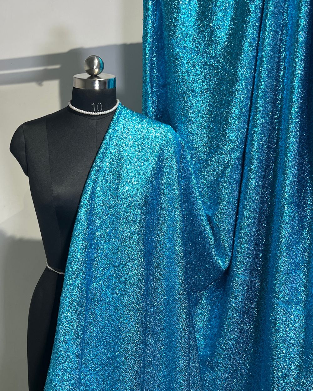Imported Sparkling Tinsel Lurex Fabric Stretch Metalic Glitter Blue Colour 60 Inches Width
