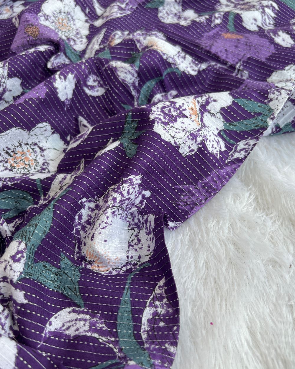 Printed Cotton Kantha Work Dark Purple Colour 42 Inches Width