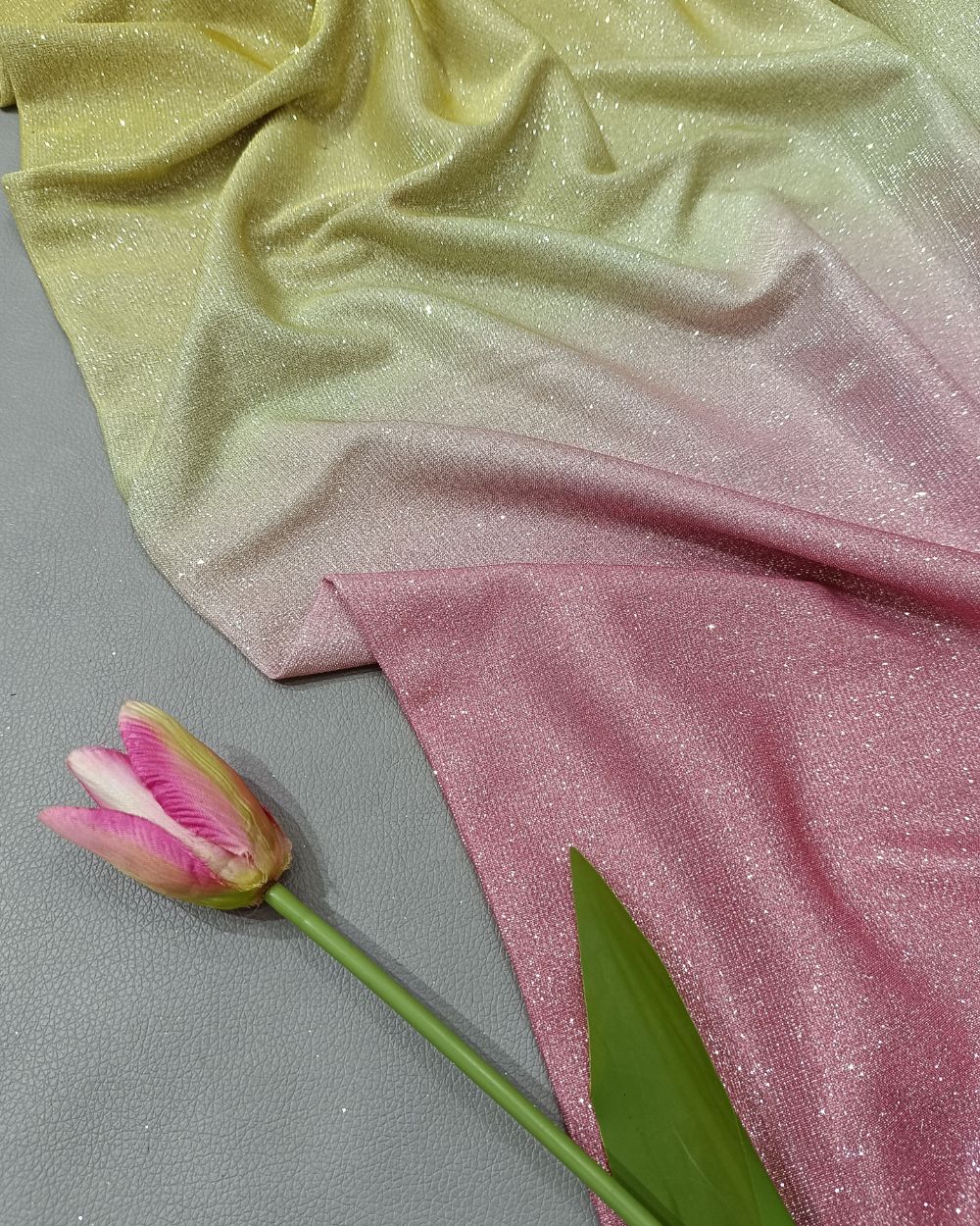 Imported Sparkle Dual Tone Shaded (Yellow & Pink) Colour 55 Inches Width