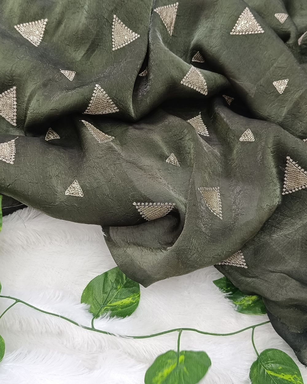 Space Silk Work Greyish Green Colour 45 Inches Width