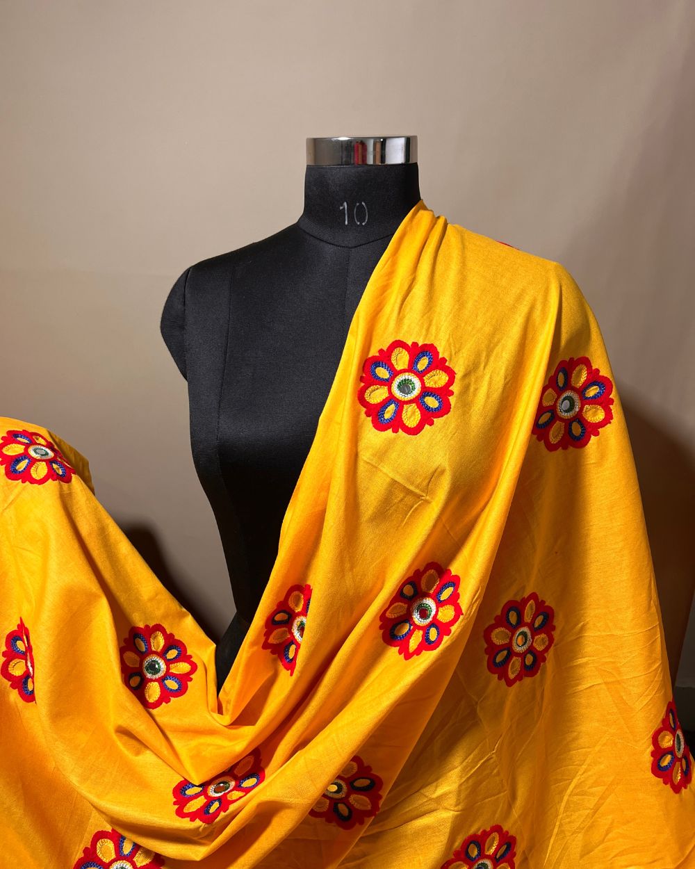 Rayon Gamthi(Rajasthani) Work Turmeric Yellow (Multicolor) 45 Inches Width