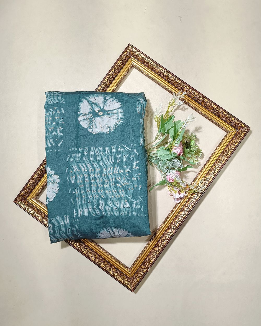 Printed Muslin (Foil) Pine Green Colour 44 Inches Width