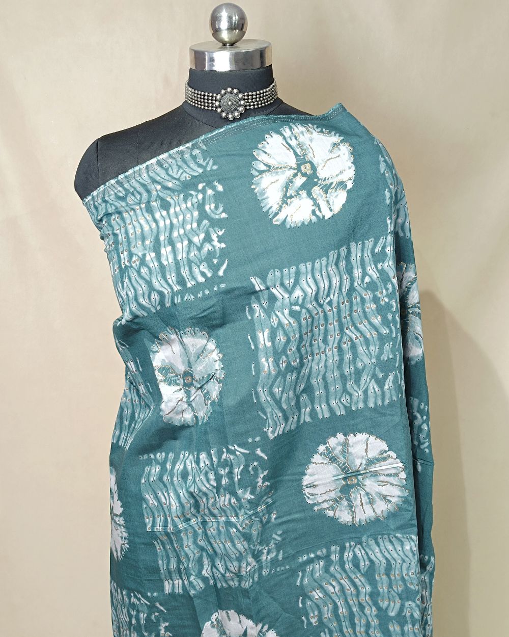 Printed Muslin (Foil) Pine Green Colour 44 Inches Width