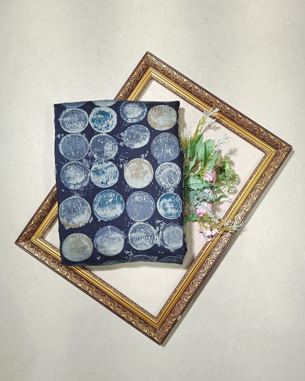 Printed Muslin (Foil) Navy Blue Colour 44 Inches Width