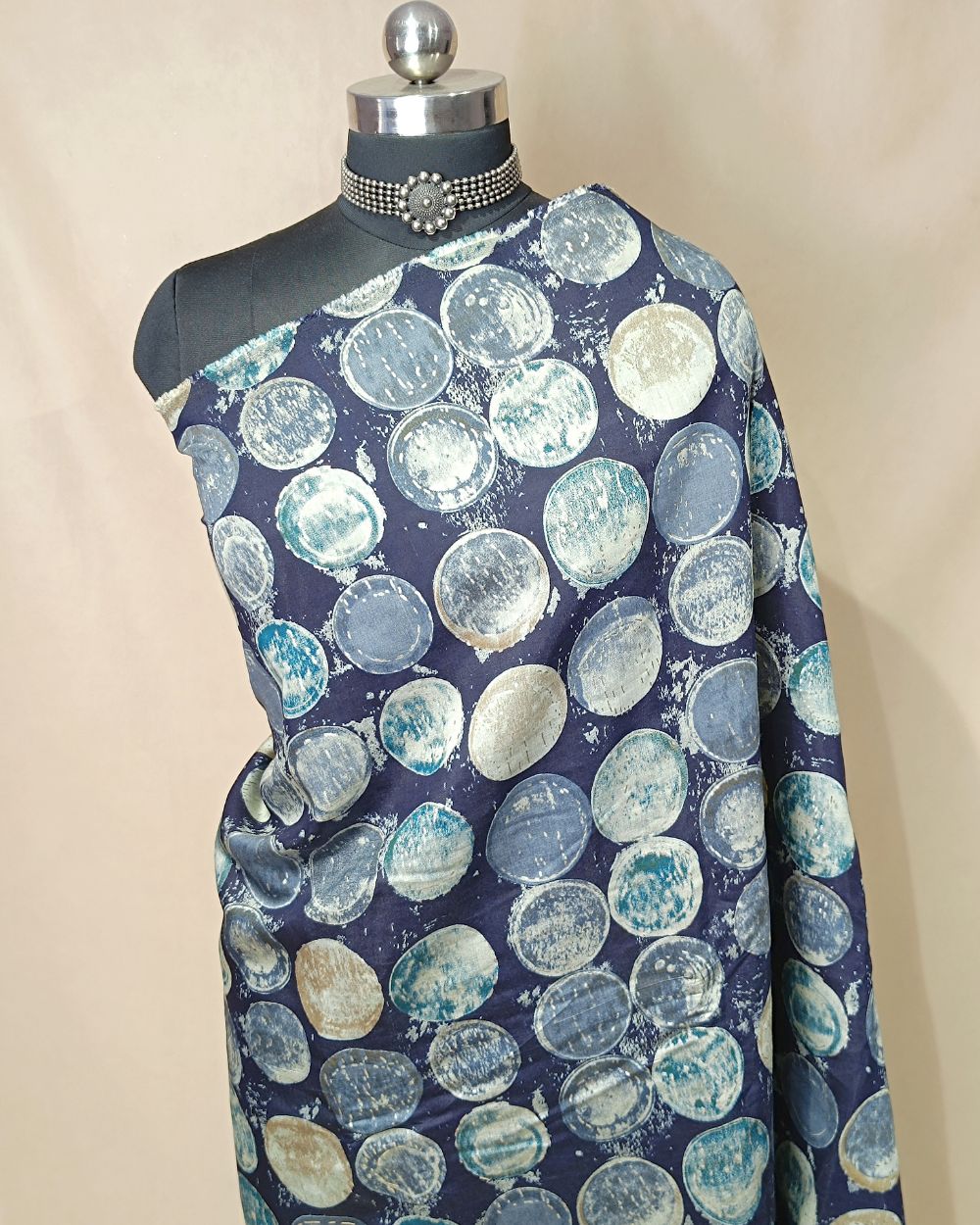 Printed Muslin (Foil) Navy Blue Colour 44 Inches Width