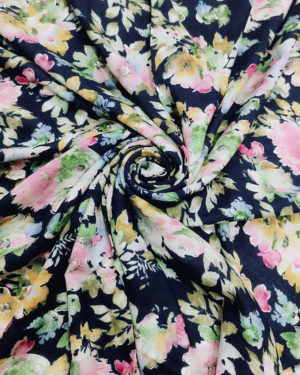 Rayon Foil Digital Print Navy Blue Colour 44 Inches Width
