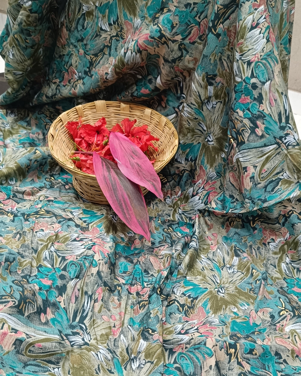 Printed Muslin Modal(Foil) Peacock Green(Morpankhi) Colour 43 Inches Width