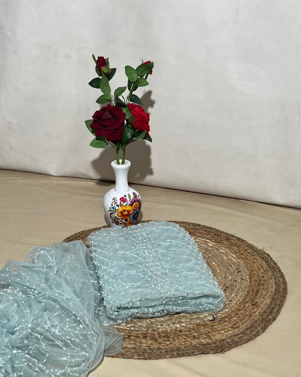 Imported Net Work Light Sky Blue Colour 62 Inches Width