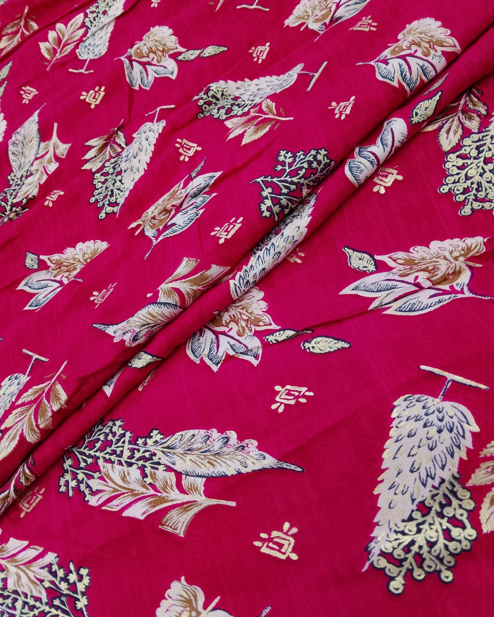Rayon Foil Print Dark Pink Colour 44 Inches Width