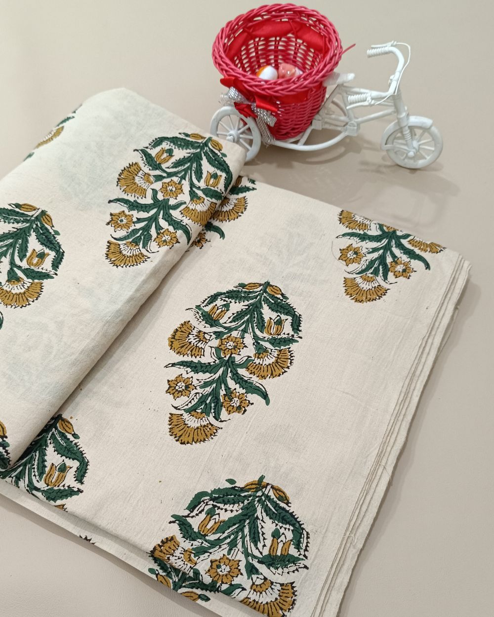 Bagru Hand Block Printed Cotton Off White Colour 45 Inches Width