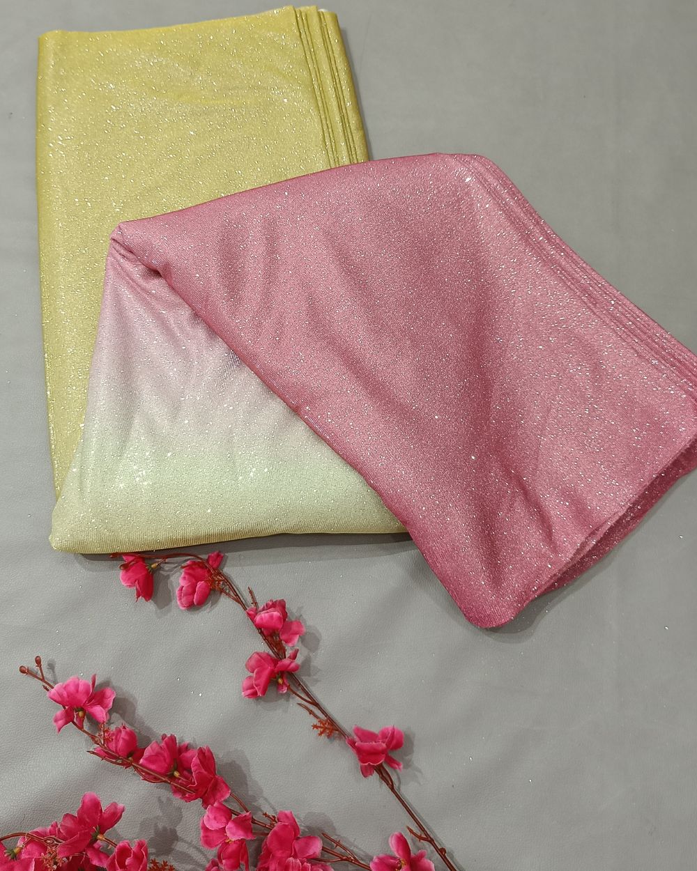 Imported Sparkle Dual Tone Shaded (Yellow & Pink) Colour 55 Inches Width