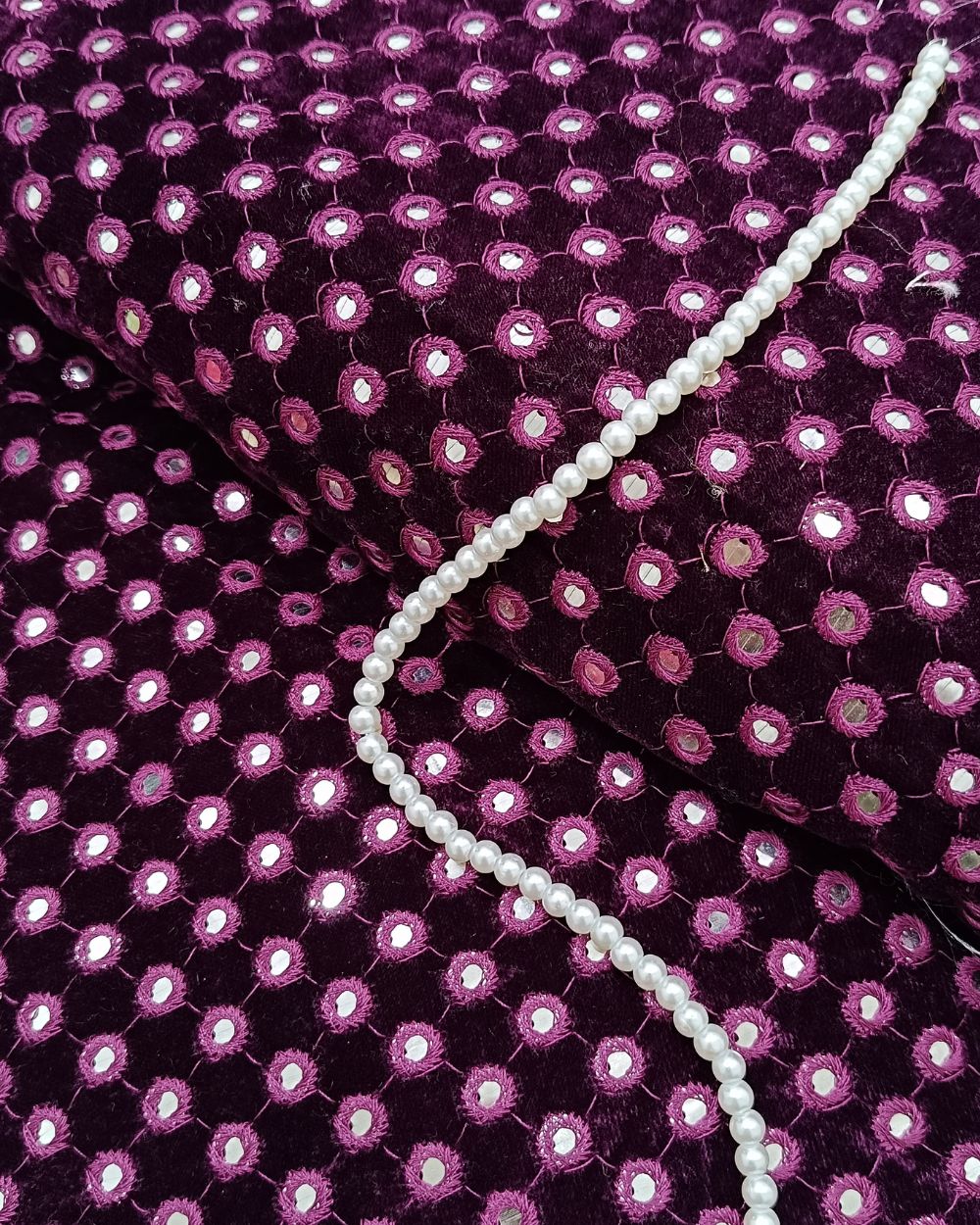 Velvet Abla Work Wine Colour 42 Inches Width