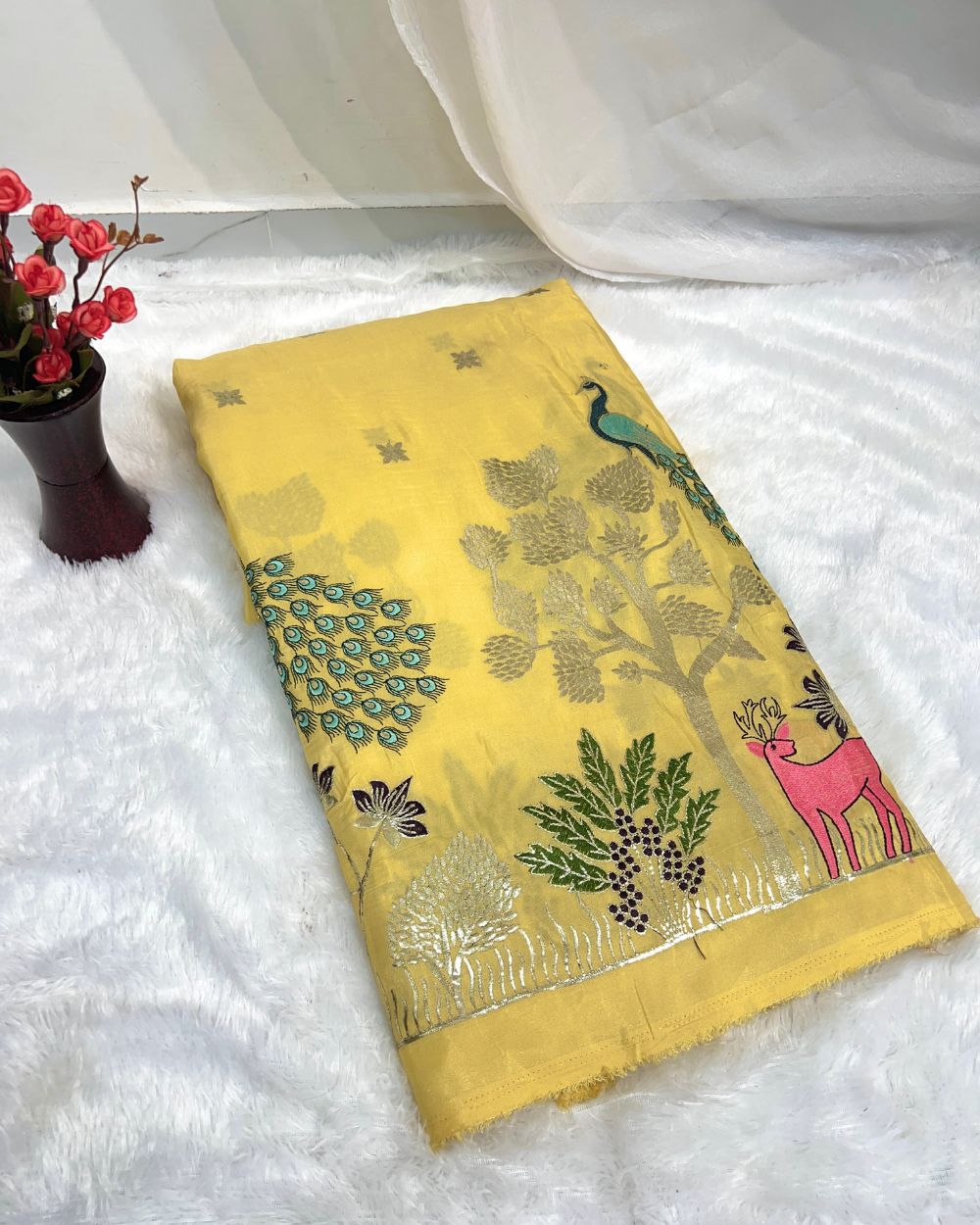 Cosmos Work Yellow Colour 42 Inches Width