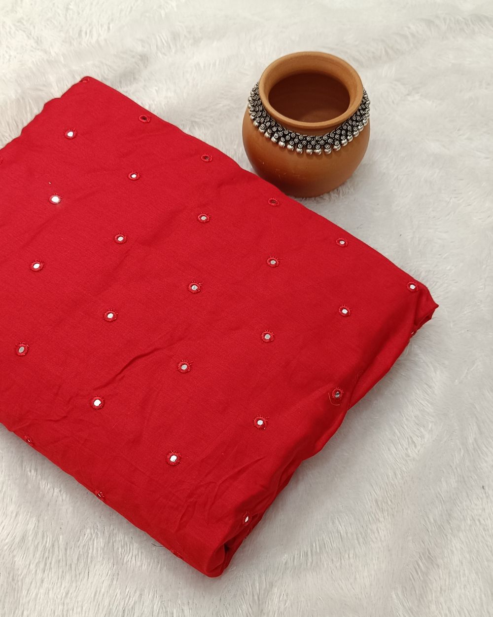 Cotton Abla Work Red Colour 42 Inches Width